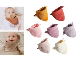 7 Stuks Hydrofiele Bandana Slabbetjes voor Baby – Roze, Geel, Crème en Roestbruin – Zachte Katoenen Slabbetjes met Drukknopen – Drooghoudende en Comfortabele Slabbers – Perfect Kraamcadeau