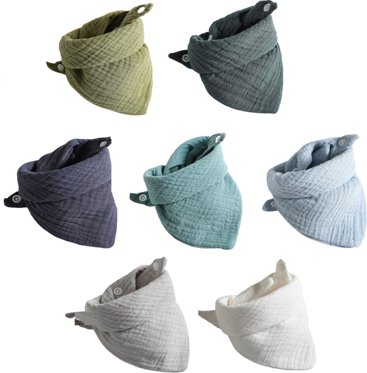 Goedkoopste 7 stuks Hydrofiele bandana Slabbetjes - Blauw - Groen - Wit - Grijs