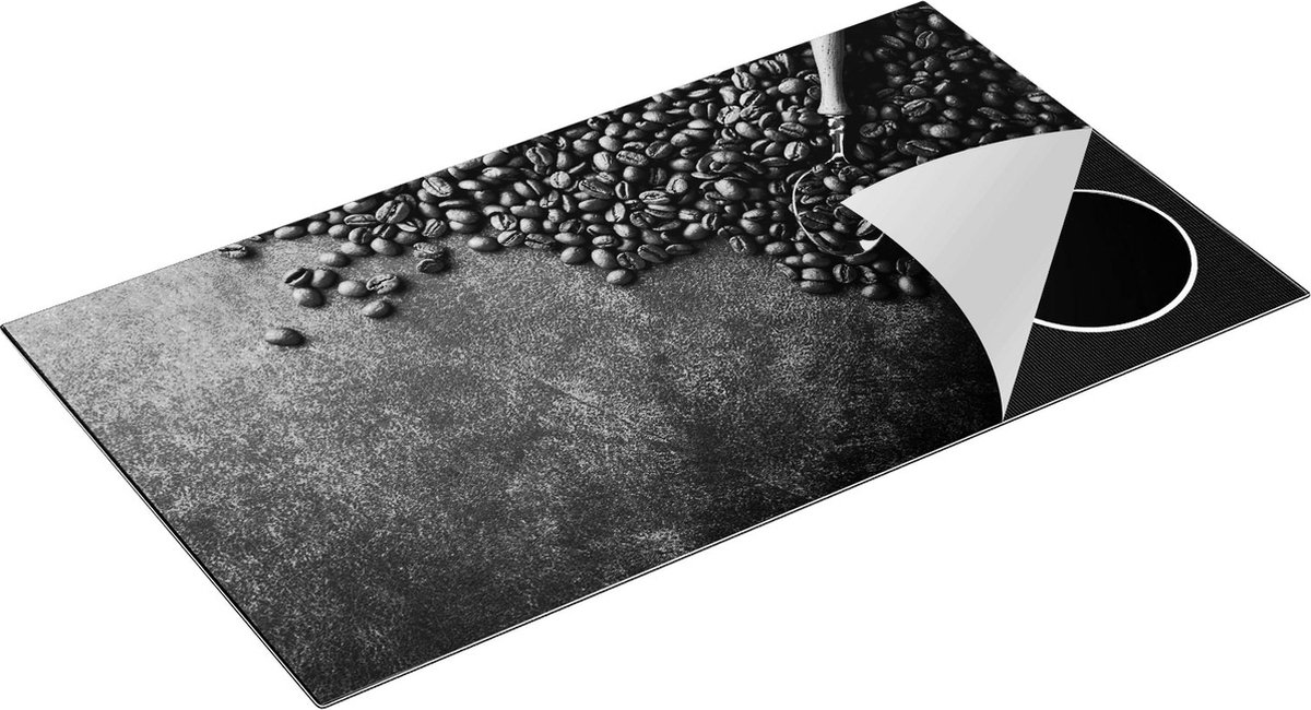 Chefcare Inductie Beschermer Koffiebonen met een Lepel - Zwart Wit - 95x50 cm - Afdekplaat Inductie - Kookplaat Beschermer - Inductie Mat