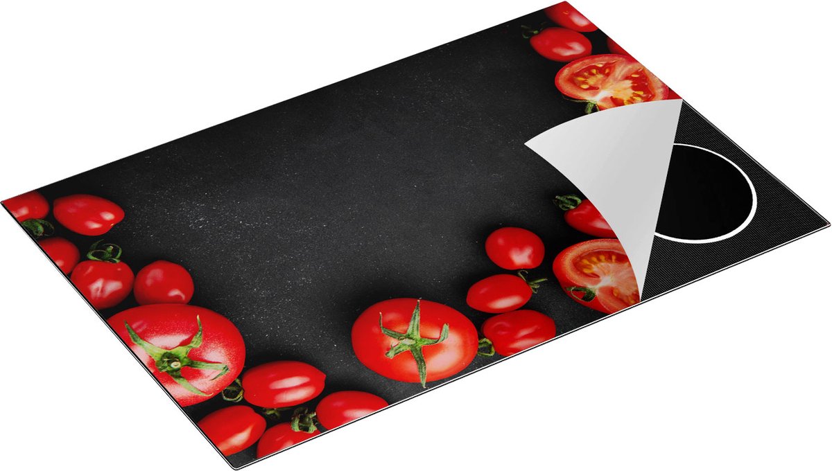 Chefcare Inductie Beschermer Tomaten op Zwarte Marmer - Groente - 81x52 cm - Afdekplaat Inductie - Kookplaat Beschermer - Inductie Mat