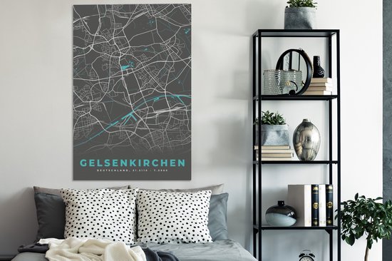 Peinture sur toile Allemagne - Blauw - Gelsenkirchen - Plan de ville - Carte - Plan d'étage - 90x140 cm - Décoration murale