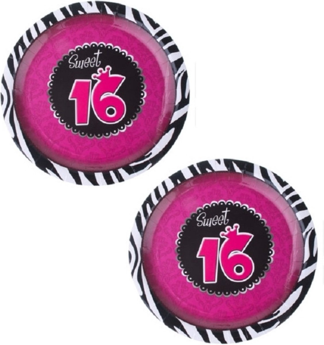 Funny Fashion Sweet 16 feest thema party bordjes - 24x stuks - dia 23 cm - Karton - verjaardag feestartikelen 16 jaar