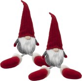 2x stuks pluche gnome/dwerg decoratie poppen/knuffels met lange benen 57 cm - Kerstgnomes/kerstdwergen/kerstkabouters