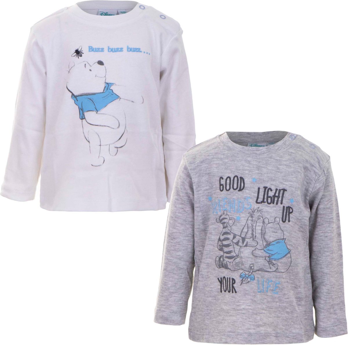 Set van 2 baby longsleeves Winnie de Poeh, grijs / wit, maat 80/86