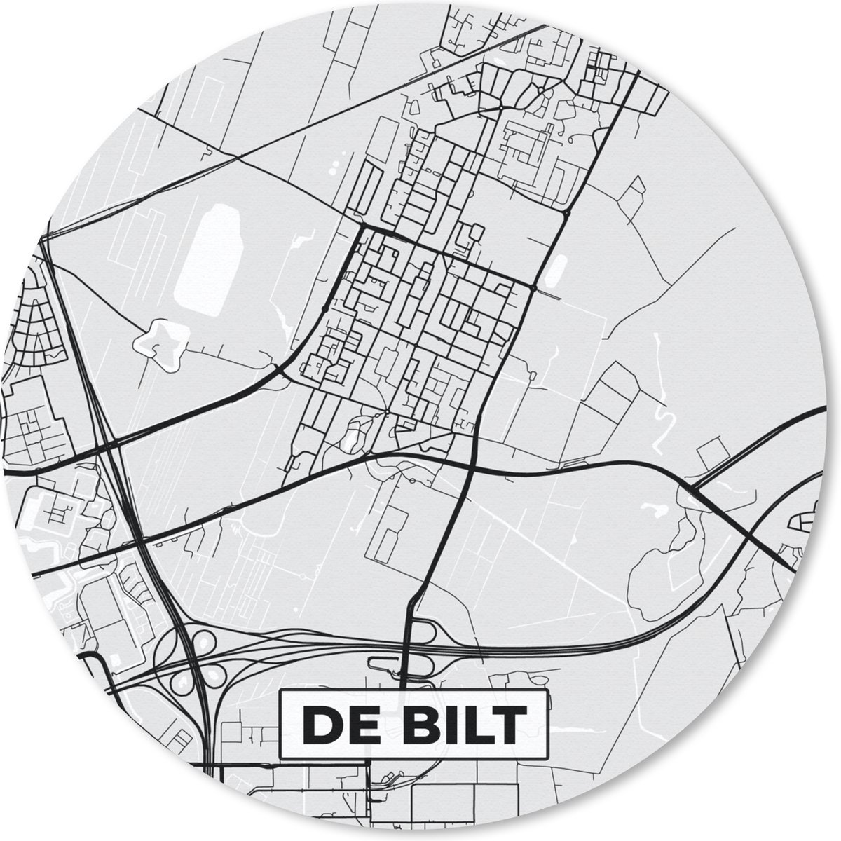 Muismat rond 20x20 cm - Mousepad De Bilt - Plattegrond - Kaart - Stadskaart - Ronde muismatten - Stadskaart