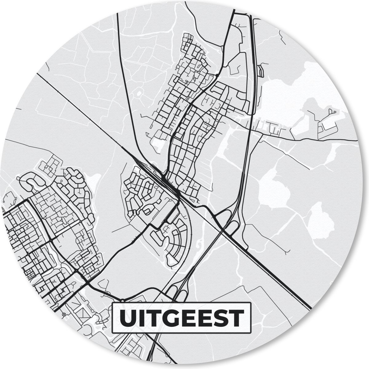 Muismat rond 40x40 cm - Mousepad Kaart - Uitgeest - Plattegrond - Stadskaart - Ronde muismatten - Stadskaart