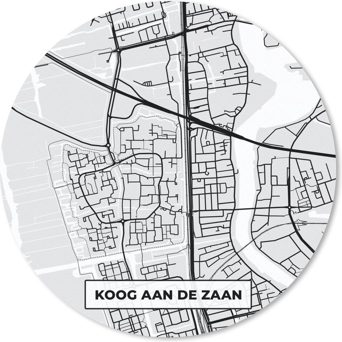 Muismat rond 20x20 cm - Mousepad Koog aan de Zaan - Stadskaart - Plattegrond - Kaart - Ronde muismatten - Stadskaart