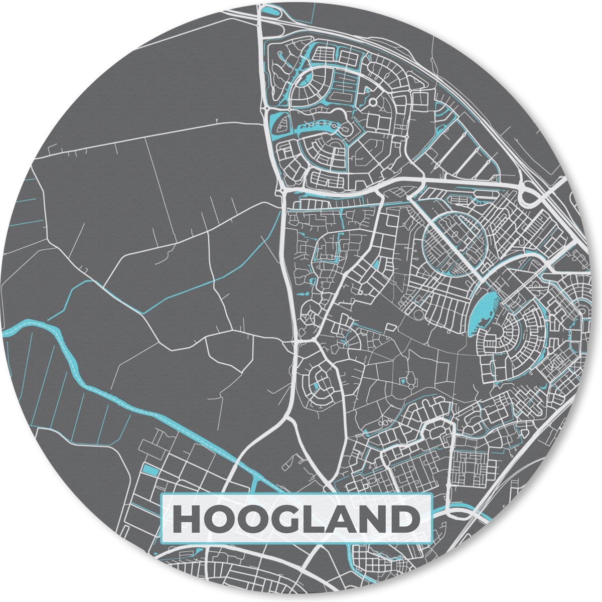 Muismat rond 50x50 cm - Mousepad Plattegrond - Hoogland - Kaart - Stadskaart - Ronde muismatten - Stadskaart