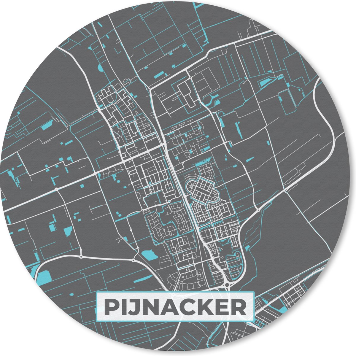 Muismat rond 50x50 cm - Mousepad Pijnacker - Plattegrond - Kaart - Stadskaart - Ronde muismatten - Stadskaart