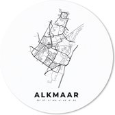 Muismat - Mousepad - Rond - Stadskaart – Zwart Wit - Kaart – Alkmaar – Nederland – Plattegrond - 40x40 cm - Ronde muismat