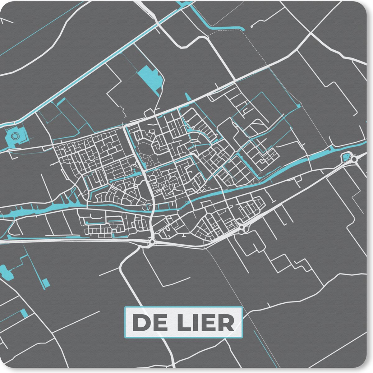 Muismat 20x20 cm - Mousepad De Lier - Stadskaart - Kaart - Blauw - Plattegrond - Muismatten - Stadskaart