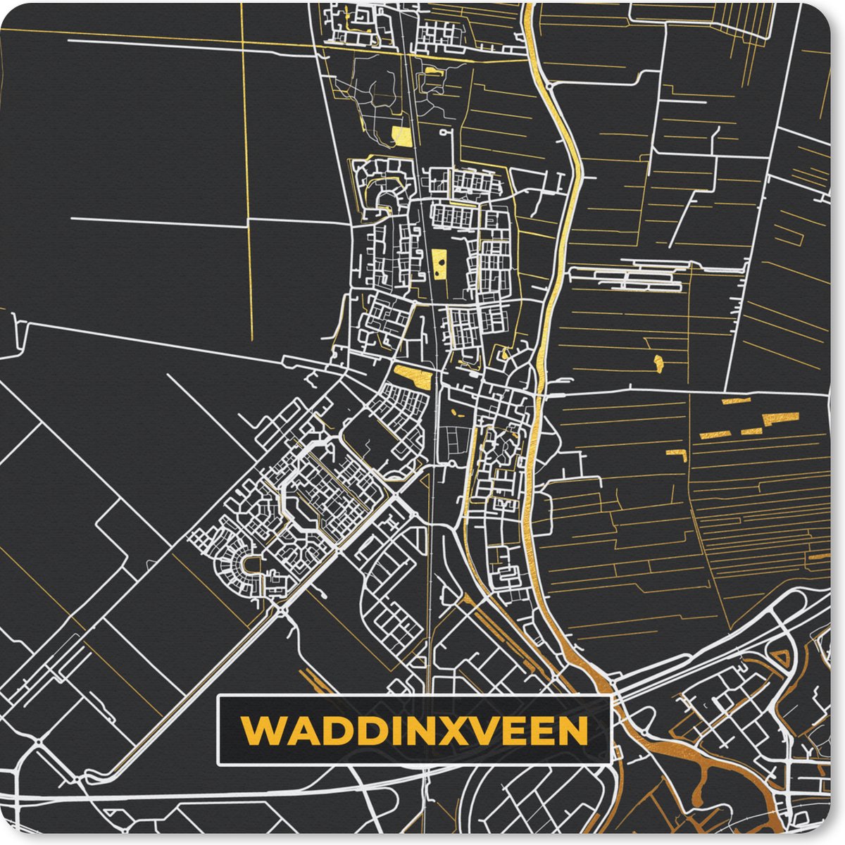 Muismat Klein - Waddinxveen - Stadskaart - Kaart - Plattegrond - Goud - 20x20 cm