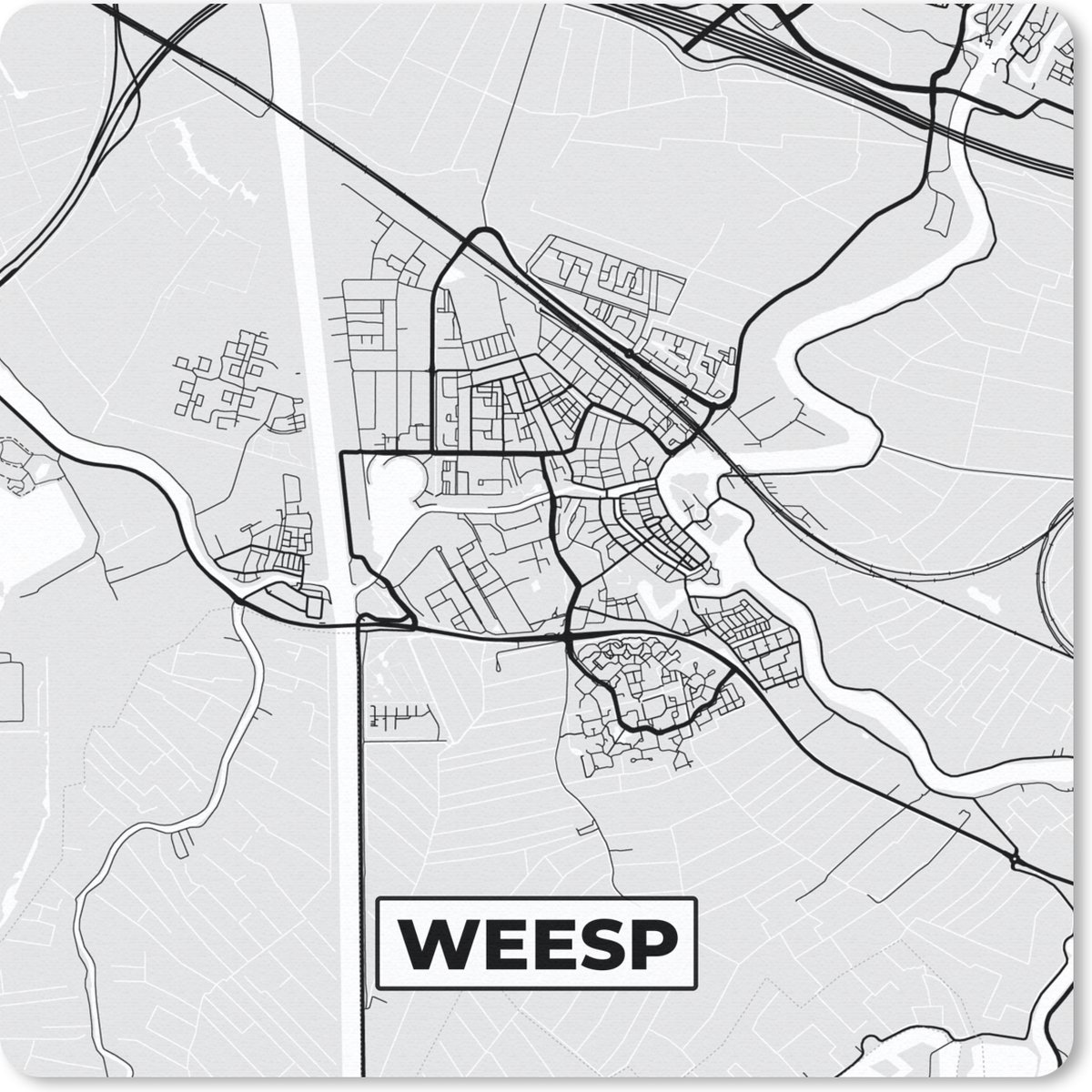Muismat 30x30 cm - Mousepad Plattegrond - Weesp - Stadskaart - Kaart - Muismatten - Stadskaart