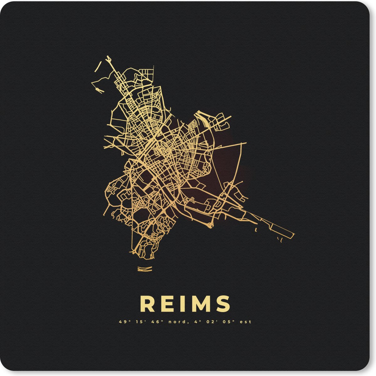 Muismat 30x30 cm - Mousepad Plattegrond – Reims - Kaart – Stadskaart - Muismatten - Stadskaart