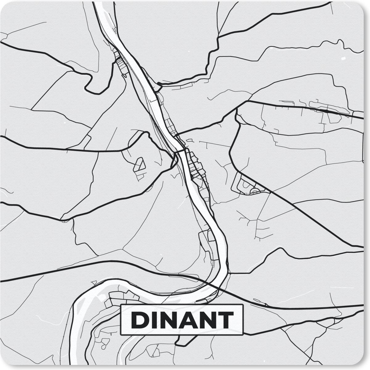 Muismat 20x20 cm - Mousepad Zwart Wit – België – Plattegrond – Stadskaart – Kaart – Dinant - Muismatten - Stadskaart