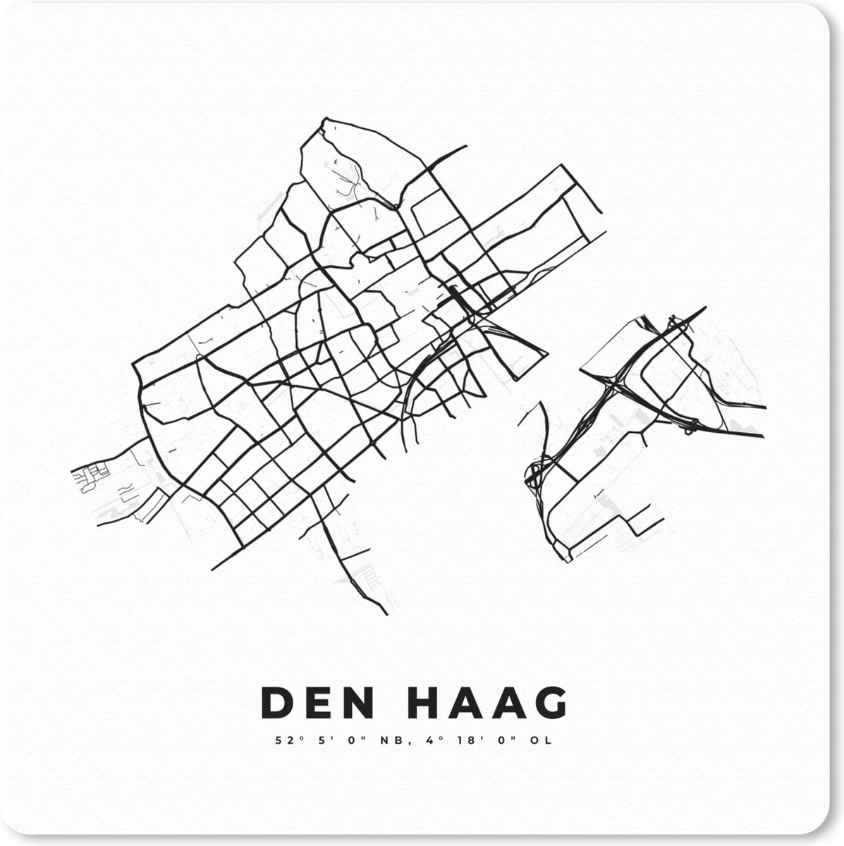 Muismat - Mousepad - Nederland – Den Haag – Stadskaart – Kaart – Zwart Wit – Plattegrond - 30x30 cm - Muismatten