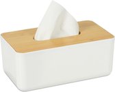 Relaxdays tissue box kunststof met houten deksel - moderne tissuehouder - grote tissuedoos - wit