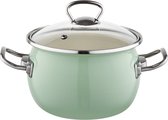 Emalia Berry 18 cm 2.5L retro geëmailleerde exclusieve kookpan met glazen deksel mint groen - geschikt voor alle warmtebronnen - kookpannenset - emaille - limited edition
