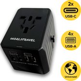 Prise mondiale universelle WorldTravel avec 2 ports USB-C et 4 Portes USB - Prise de voyage internationale de 2000 Watt pour plus de 150 pays - Zwart