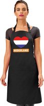 Keukenschort - Barbecueschort - I Love Nederland vlag - zwart - heren en dames - Landen supporters - Gerechten - Avond