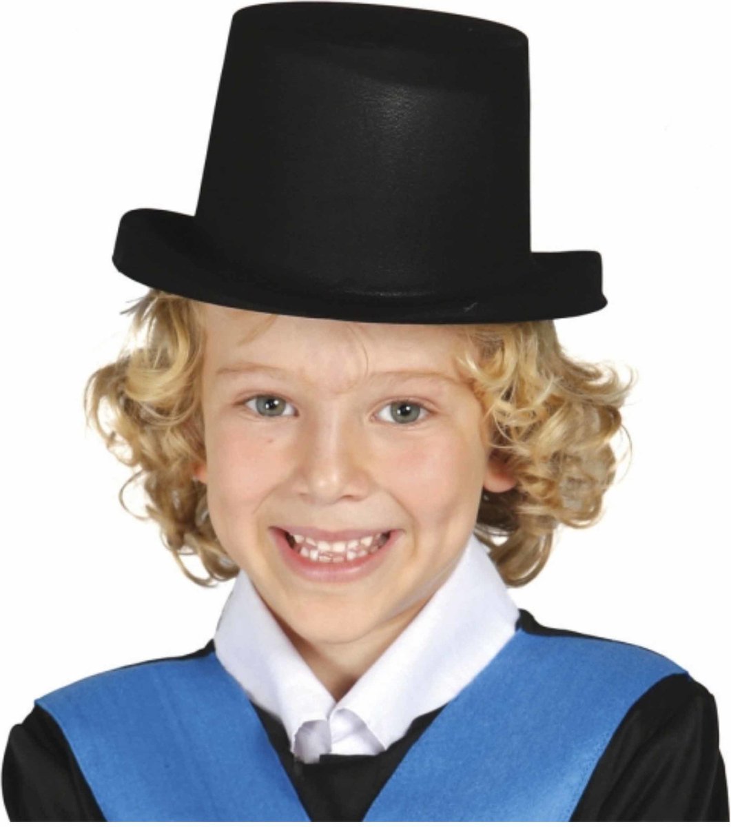 Zwarte goochelaars hoge hoed voor kinderen - hoofdomvang 45 cm - Halloween doodgraver - Directeur