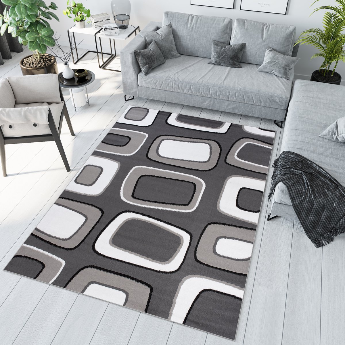 Tapiso Maya Vloerkleed Wit Grijs Woonkamer Tapijten Maat- 200x200 Grijs Wit 2