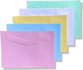 50 Gekleurde Enveloppen - C6 - 114x162mm - 5 kleuren - Geel / Roze/ Wit / Blauw / Groen - Assorti