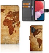 Telefoonhoesje Geschikt voor Samsung Galaxy A13 (4G) Wallet Bookcase Wereldkaart
