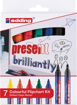 edding 30/33 colourful flipchart kit- briljant paper markers set - assorti 7 stuks: zwart, rood, blauw, groen, geel, oranje (e-30 6x/e-33 1x) - 1,5-3/1-5mm