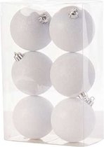 18x Witte kunststof kerstballen 8 cm - Glitter - Onbreekbare plastic kerstballen - Kerstboomversiering wit