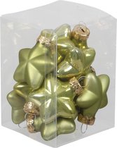12x Sterretjes kersthangers/kerstballen salie groen (oasis) van glas - 4 cm - mat/glans - Kerstboomversiering