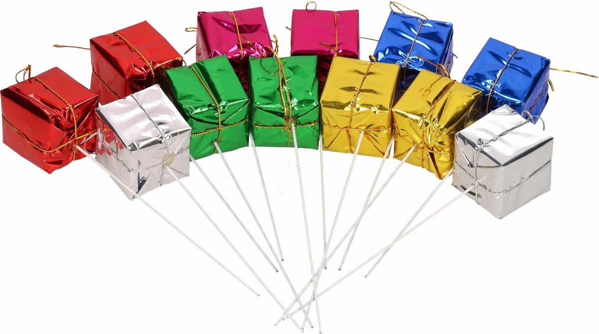 Kleurrijke cadeautjes prikkers voor kerststukjes maken, 3,5 cm lang.