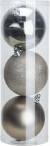 3x morceaux de grandes boules de Noël en plastique champagne 15 cm mat/brillant/paillettes - Grandes boules de Noël incassables Décorations de Noël