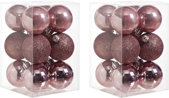 12x stuks kunststof kerstballen mix van goud en roze 8 cm | Fun en Feest
