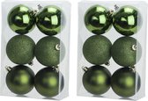 12x Appelgroene kunststof kerstballen 8 cm - Mat/glans/glitter - Onbreekbare plastic kerstballen - Kerstboomversiering appelgroen