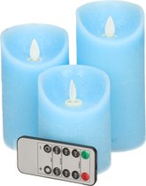Kaarsen set van 3x stuks LED stompkaarsen blauw met afstandsbediening - Woondecoratie - Elektrische kaarsen