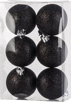 Set de boules de Noël - 6 pièces - Noir Glitter - Plastique - ø 6 cm
