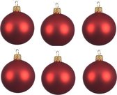 6x Kerst rode glazen kerstballen 6 cm - Mat/matte - Kerstboomversiering kerst rood