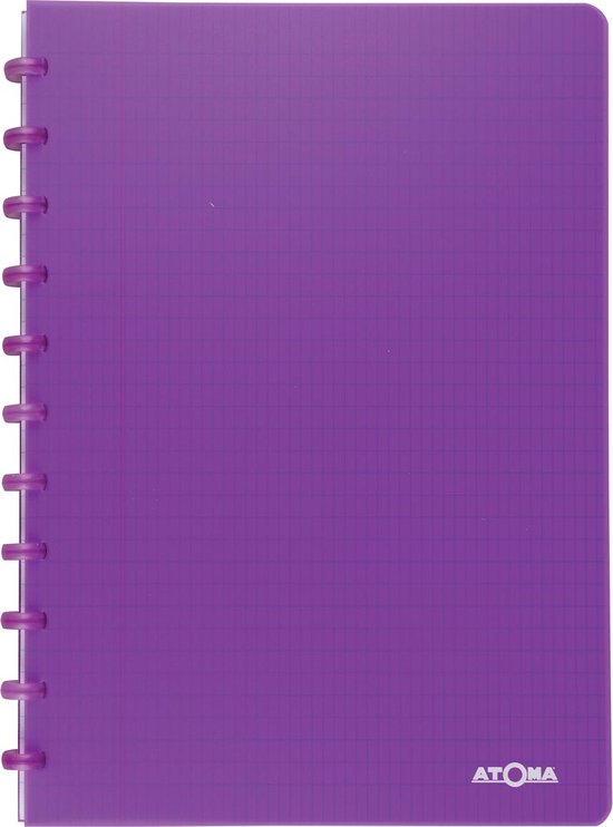 Atoma - Trendy schrift - A4 - 144 bladzijden - Commercieel geruit - Transparant paars
