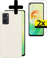 Hoesje Geschikt voor OPPO A76 Hoesje Siliconen Case Met 2x Screenprotector - Hoes Geschikt voor OPPO A76 Hoes Siliconen - Wit