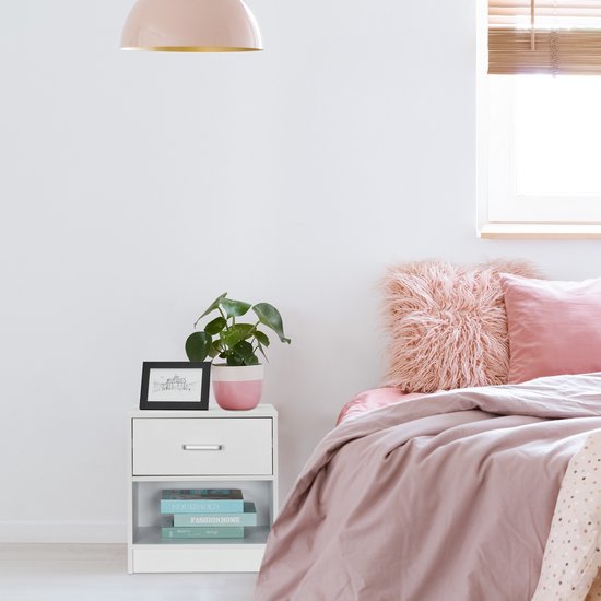 Relaxdays, Houtoptiek/zwart nachtkastje met lade, HxBxD: 50x39x35 cm