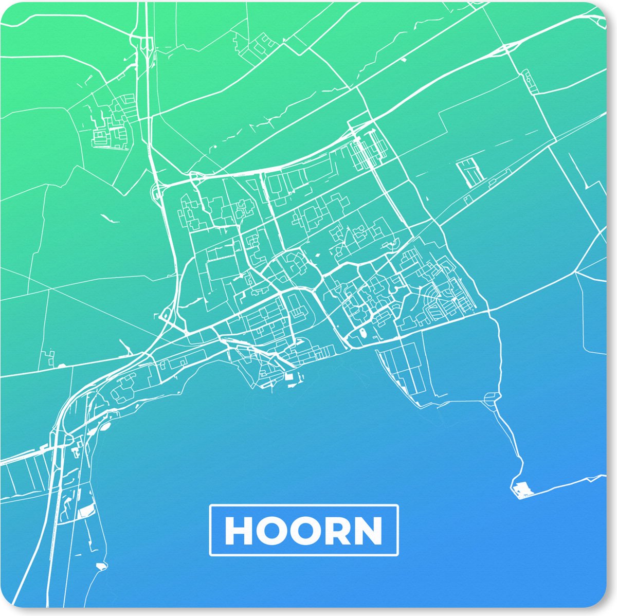Muismat XXL 60x60 cm - Bureau onderlegger - Bureau mat Stadskaart - Hoorn - Blauw - Groen - Bureaumat - Gaming mousepad xl - Bureaulegger groot - Computer deskmat
