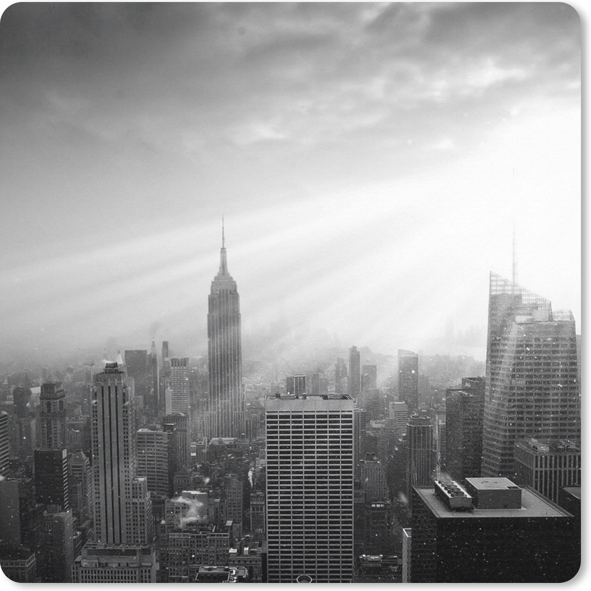 Muismat XXL 50x50 cm - Bureau onderlegger - Bureau mat Sneeuw in New York-zwart-wit - Bureaumat - Gaming mousepad xl - Bureaulegger groot - Computer deskmat