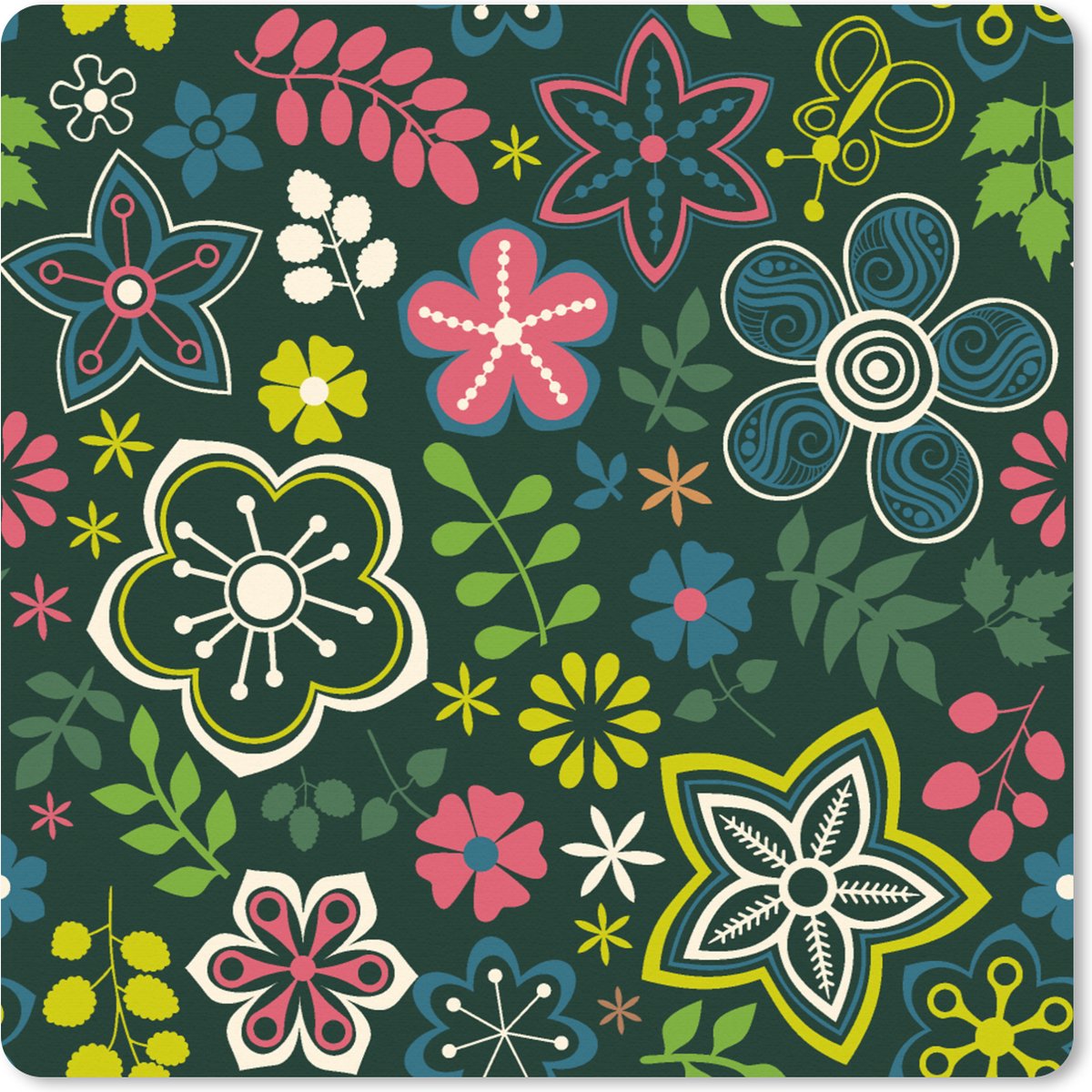 Muismat XXL 60x60 cm - Bureau onderlegger - Bureau mat Bladeren - Patronen - Bloemen - Bureaumat - Gaming mousepad xl - Bureaulegger groot - Computer deskmat