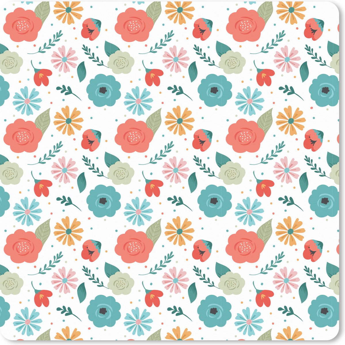 Muismat XXL 80x80 cm - Bureau onderlegger - Bureau mat Bloemen - Bladeren - Patroon - Bureaumat - Gaming mousepad xl - Bureaulegger groot - Computer deskmat