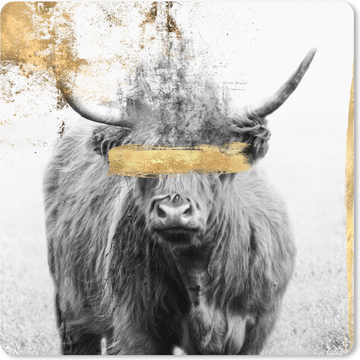 Muismat XXL 50x50 cm - Bureau onderlegger - Bureau mat Schotse hooglander - Goud - Verf - Bureaumat - Gaming mousepad xl - Bureaulegger groot - Computer deskmat