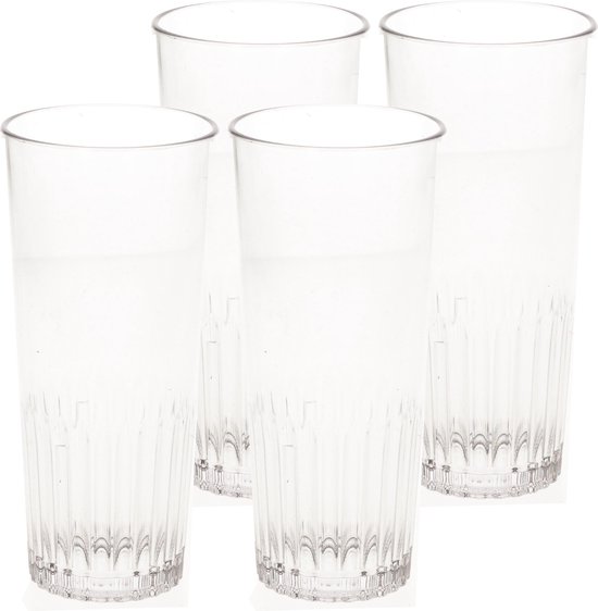 4x stuks onbreekbaar bierglas ribbel transparant kunststof 30 cl/300 ml - Onbreekbare bierglazen