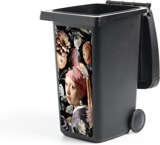 Container sticker Meisje met de parel - Bloemen - Vermeer - Pastel - Kunstwerk - Schilderij - Oude meesters - 38x80 cm - Kliko sticker