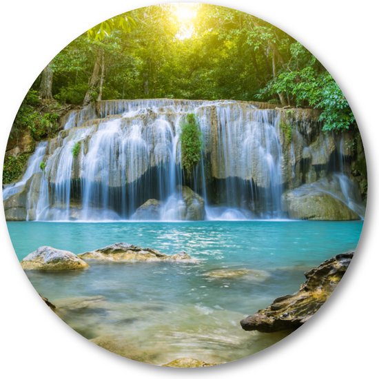 Waterval, Erawan National Park, Thailand - Muurcirkel 60cm - Wandcirkel voor buiten - Aluminium Dibond - Natuur