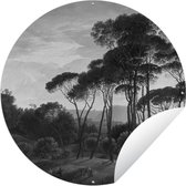 Tuincirkel Italiaans landschap met parasoldennen - Schilderij van Hendrik Voogd - zwart wit - 120x120 cm - Ronde Tuinposter - Buiten XXL / Groot formaat!